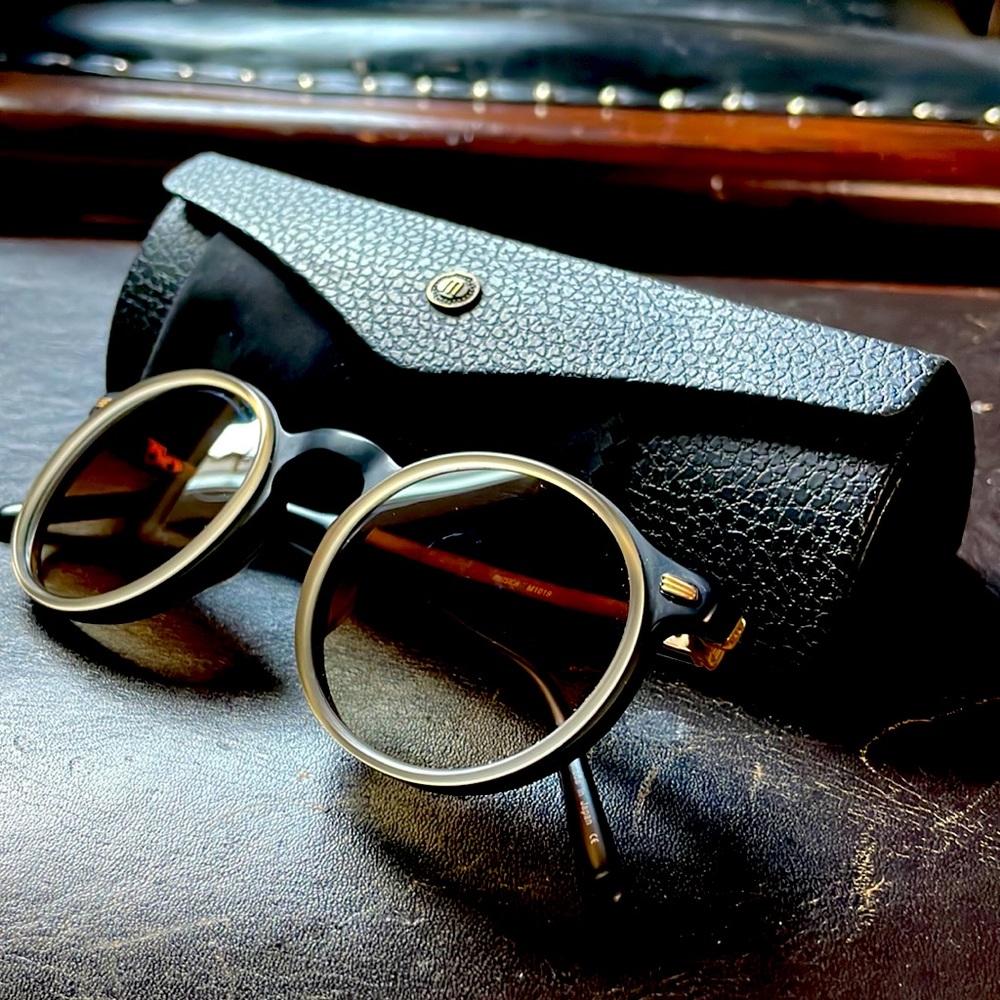 Matsuda M1019 Black and Gold Round Sunglasses with Original Case